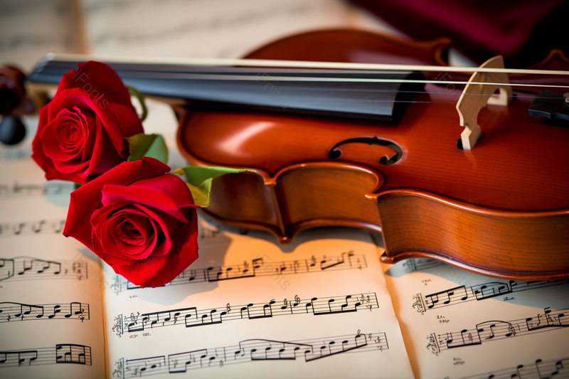 乐谱背景小提琴乐器红色玫瑰花,高清,摄影图,摄影图片,图片大全,摄影图免费下载